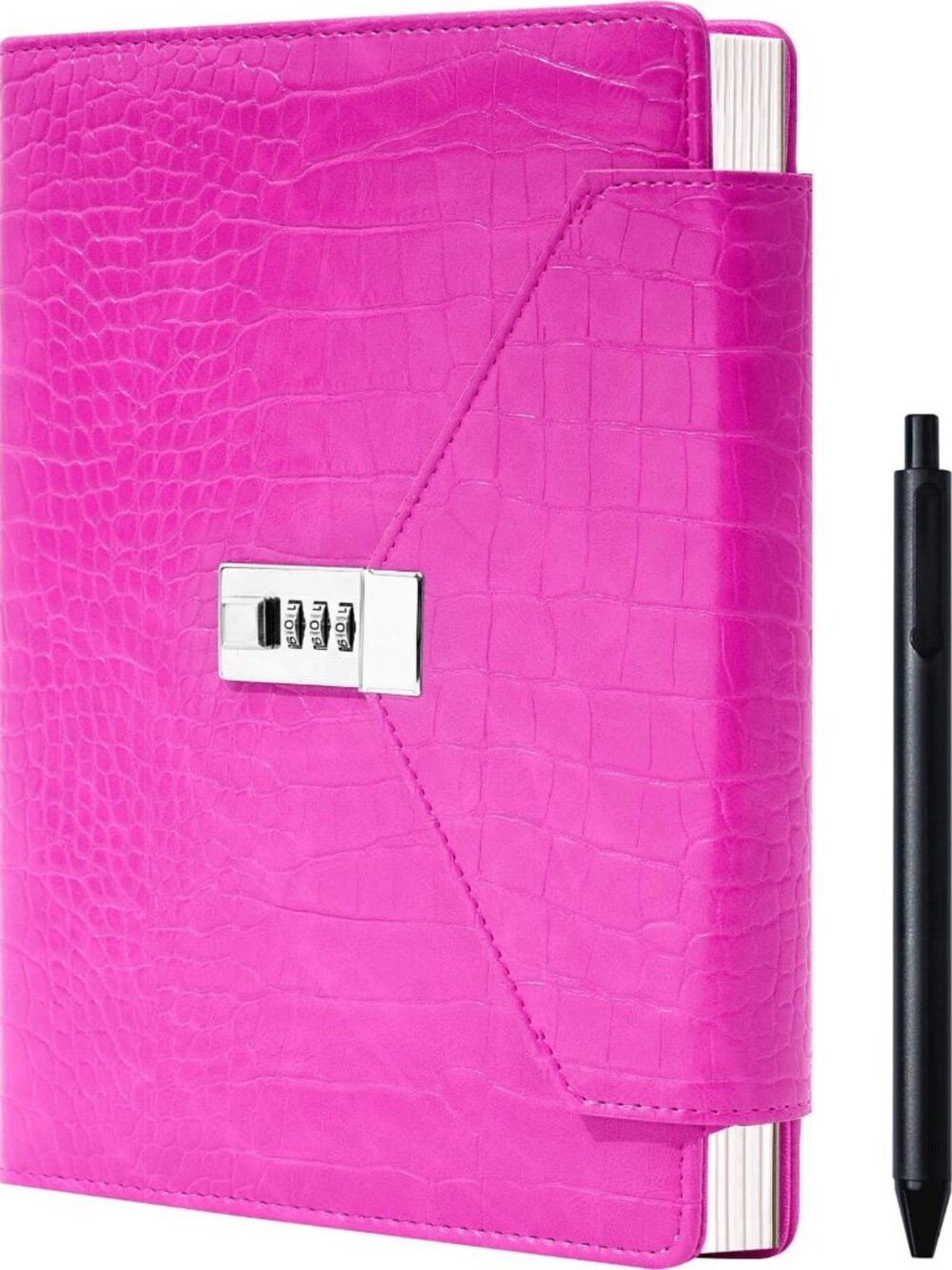 Large Pink Locking Refillable Journal - 220 Pages, 7.5x10 Inch Diary for Writing